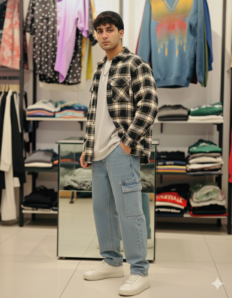 Black & Beige Plaid Flannel Shirt - ARMAN CUSTOM WEAR (Dehu road, Pune)