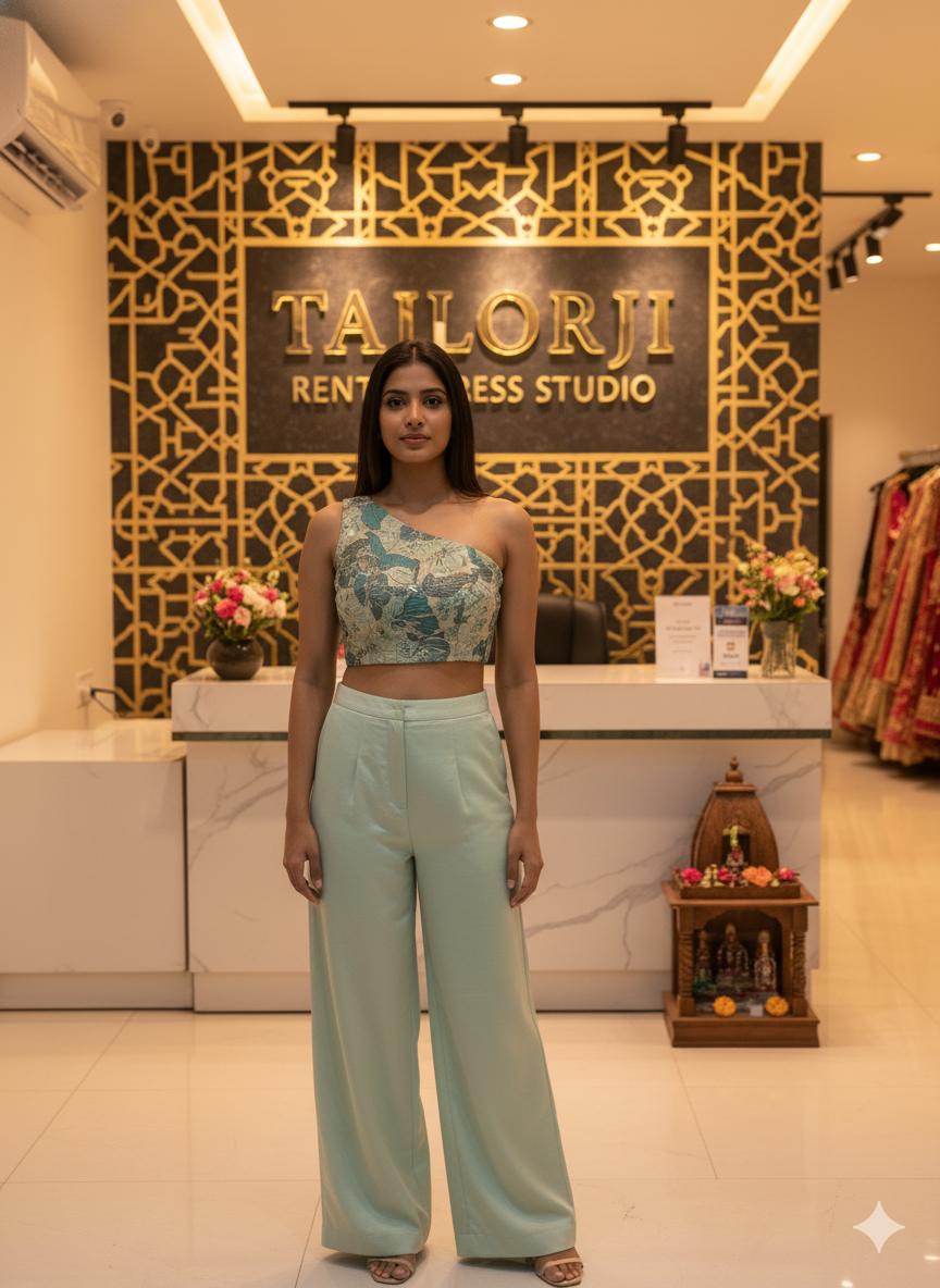 Mint Green Contemporary Indo-Western Set - TAILORJI Boutique (PCMC, Pune)