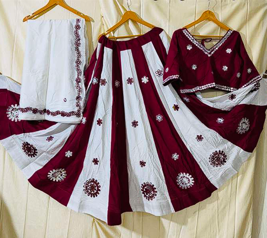 Traditional Maroon Dandiya Dress with White Panel Design