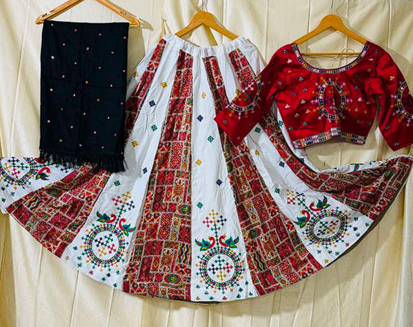 Stunning White & Red Navratri Chaniya Choli with Traditional Floral Embroidery