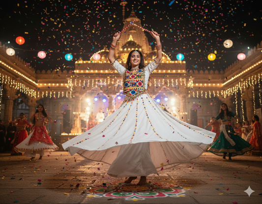 Pristine White Navratri Chaniya Choli with Traditional Embroidery