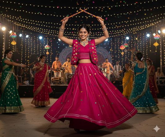 Vibrant Fuchsia Pink Navratri Chaniya Choli with Mirror Work Embellishments