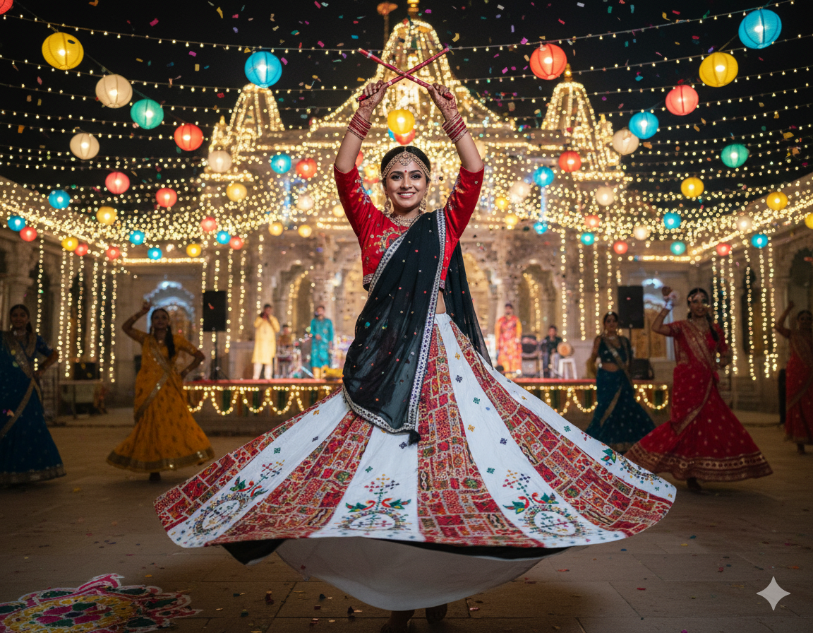Stunning White & Red Navratri Chaniya Choli with Traditional Floral Embroidery