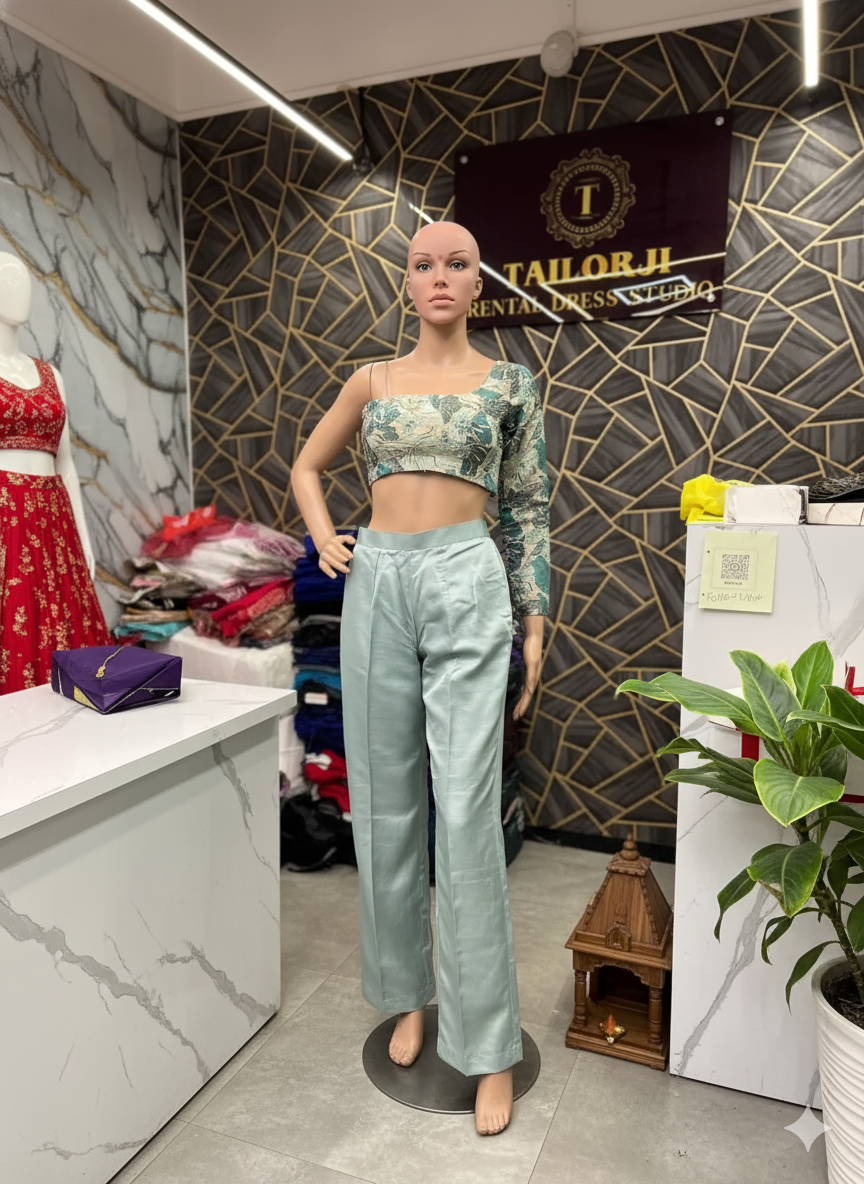 Mint Green Contemporary Indo-Western Set - TAILORJI Boutique (PCMC, Pune)