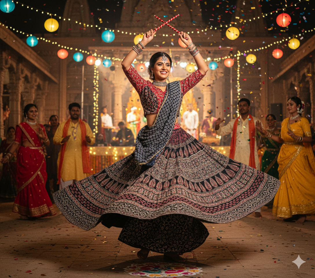 Regal Black & Red Navratri Chaniya Choli with Intricate Traditional Embroidery