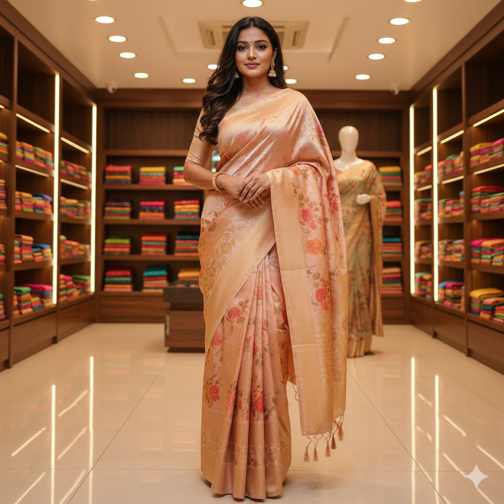 Peach Banarasi Silk Saree- Panchali Fashions (Wakad, Pune)
