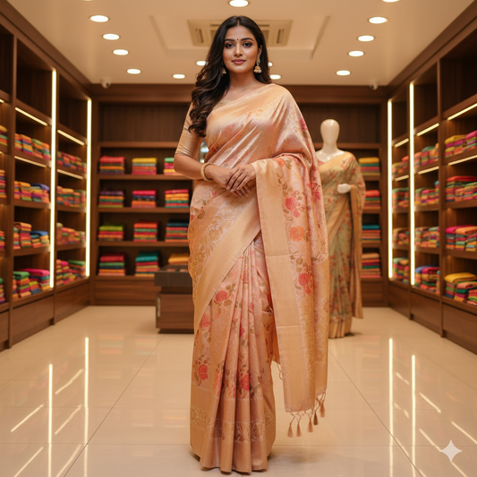 Peach Banarasi Silk Saree- Panchali Fashions (Wakad, Pune)