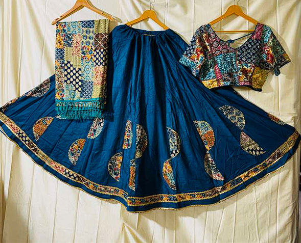 Designer Turquoise Garba Lehenga with Authentic Gujarat Embroidery