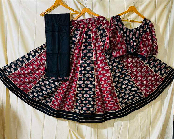Sophisticated Black Dandiya Dress with Red Folk Motifs