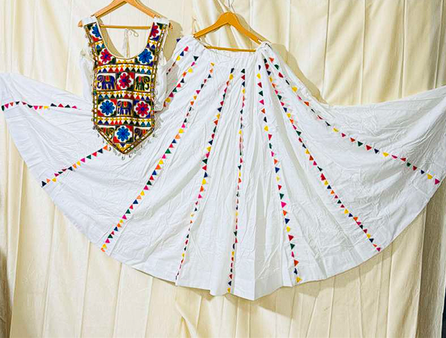 Pristine White Navratri Chaniya Choli with Traditional Embroidery