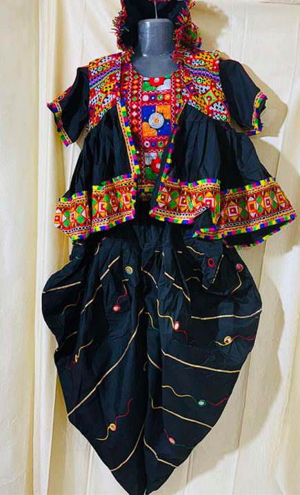 Elegant Black Men's Navratri Dhoti Kurta Set with Vibrant Kutchi Embroidery