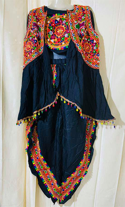 Elegant Black Men's Navratri Dhoti Kurta Set with Vibrant Kutchi Embroidery