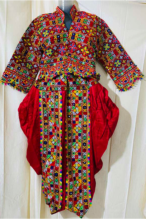 Royal Red Men's Navratri Dhoti Kurta Set with Traditional Gujarati Embroidery