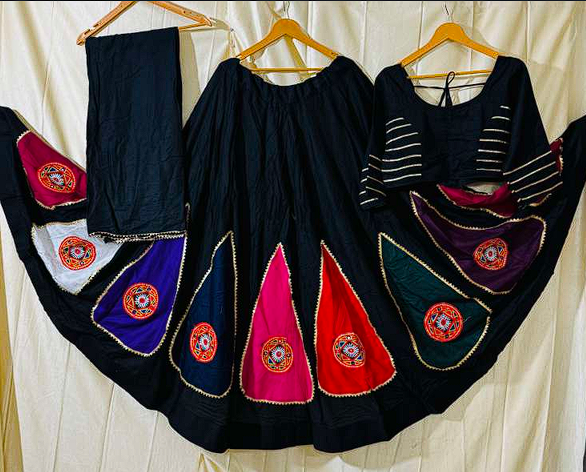 Elegant Black Dandiya Dress with Multicolor Triangle Motifs